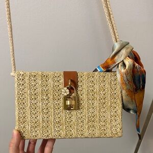 Elegant Beige Woven Crossbody Bag